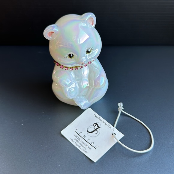 FENTON October Teddy Bear Figurine 3.5” Opalescent Art Glass - Picture 7 of 7